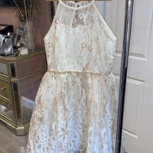 Girls Size 12 White and Gold Party Dress Lace